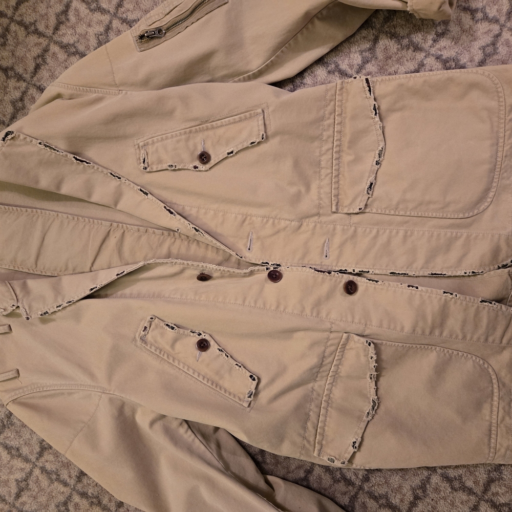 Men's Button-Up Safari Jacket with Decorative Trim, size L